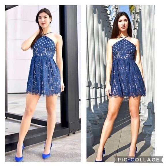 StyleStalker lace sleeveless halter mini dress/ skater dress - Picture 3 of 16